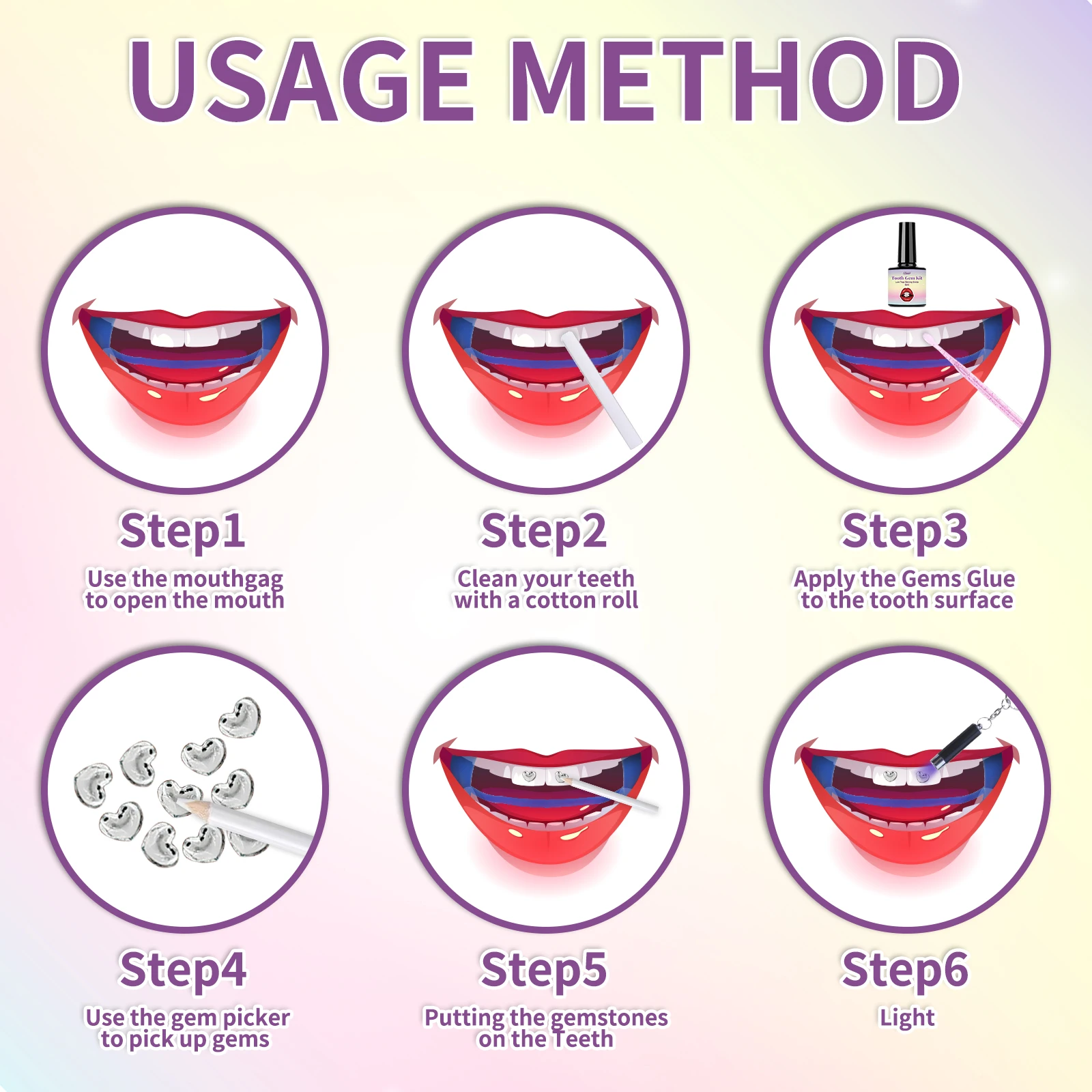 مجموعة جوهرة الأسنان المتلألئة DIY مع ضوء الأشعة فوق البنفسجية: سهلة الاستخدام لاصق الأسنان والكريستال اللامع لجمال الابتسامة طويلة الأمد في المنزل
