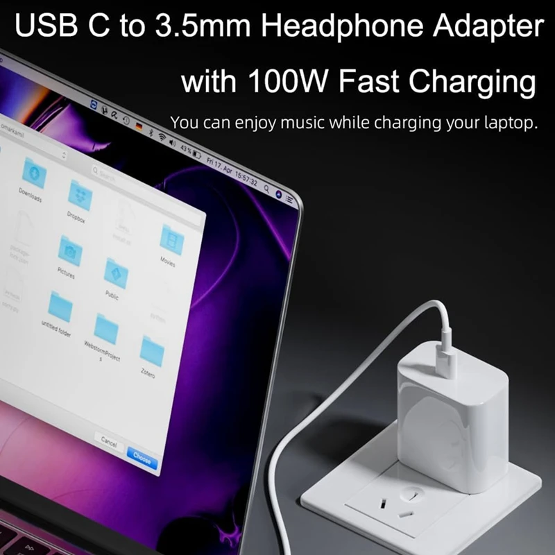 USB C naar audio-aansluitingadapter met 100 W snel opladen, 2-in-1 USB C naar 3,5 mm vrouwelijke hoofdtelefoon voor Type C-interfaceserie