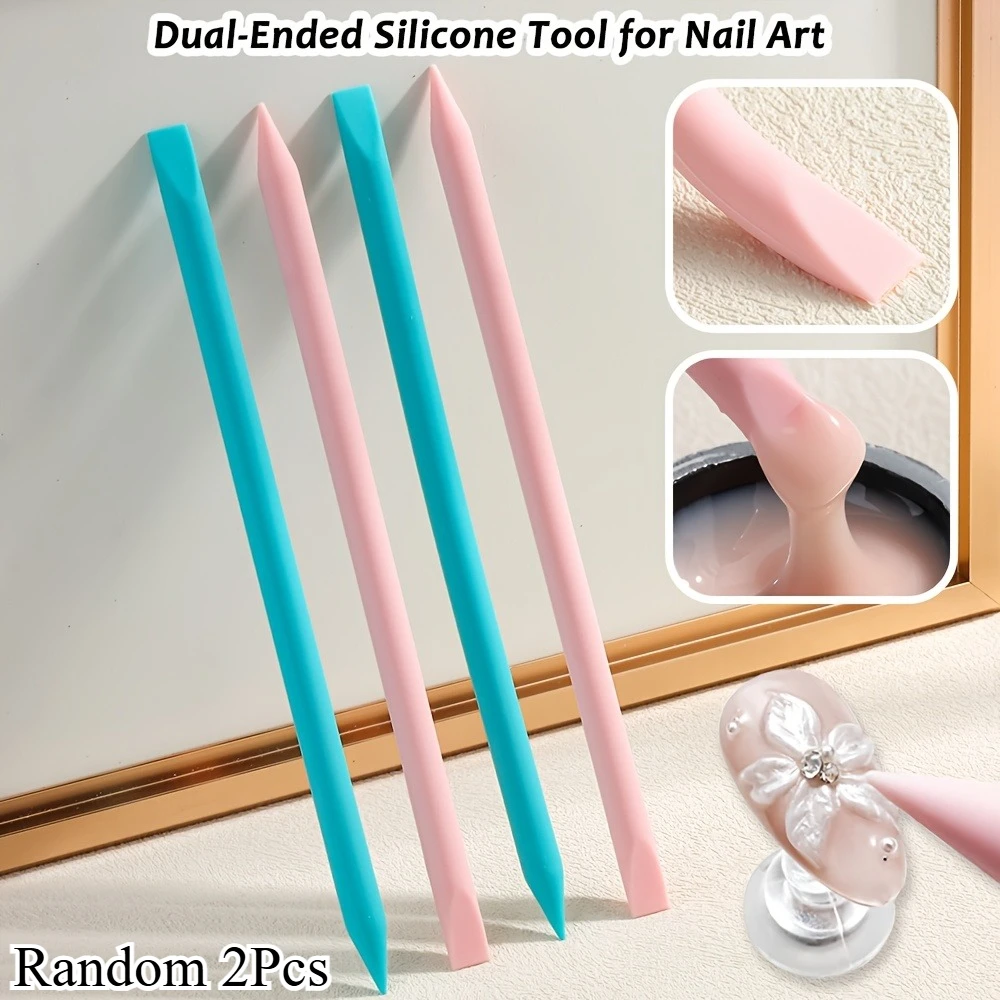 Random 2Pcs Double-ended Silicone Nail Brush - Pointed And Flat-top Design - Multi-functional Nail Tool For DIY Nail Sculpting,