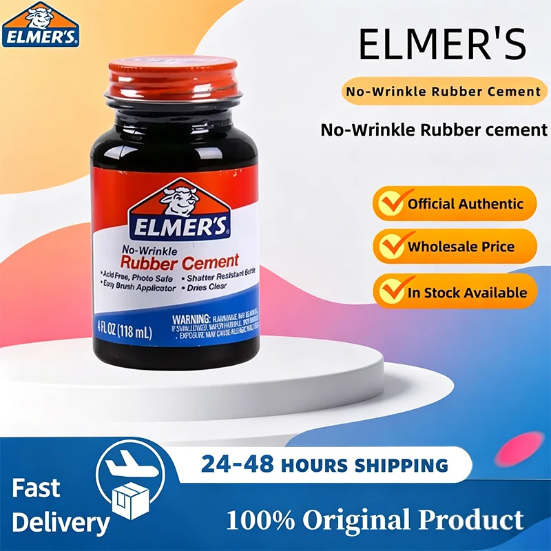 

Elmer's No-Wrinkle Rubber Cement Clear Brush Applicator 4 oz Scrapbooks Cut Paste Projects