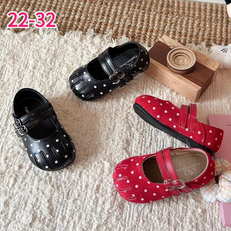 Girls Mary Jane Shoes Polka Dot Double Buckle Anti Slip Soft Kids Flats All‑Season Dress Trainers Toddler Shoes Children's Shoes