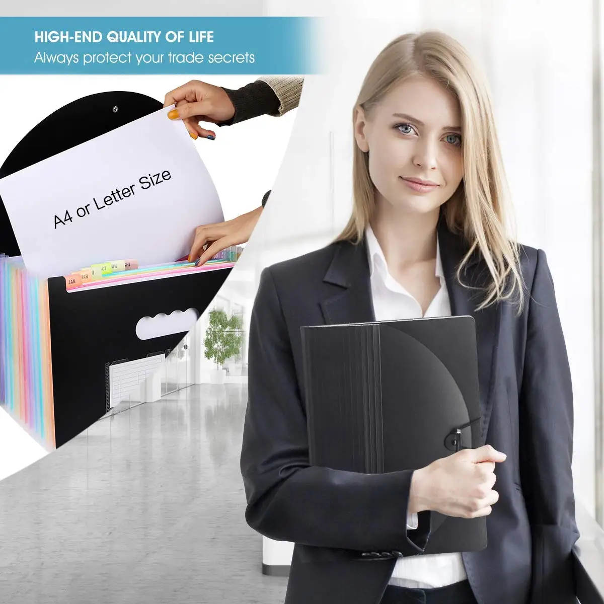 Poly Expanding Wallet With Lables 12 Pockets Expanding File Folders A4 Document Files Filling Box Office Desk Storage Organizer