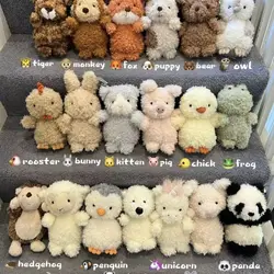 Juguetes de peluche peludos Kawaii para niños y niñas, animales de peluche de algodón PP, zorro, búho, cerdo, cordero, pollito, pato, lindos regalos de cumpleaños suaves