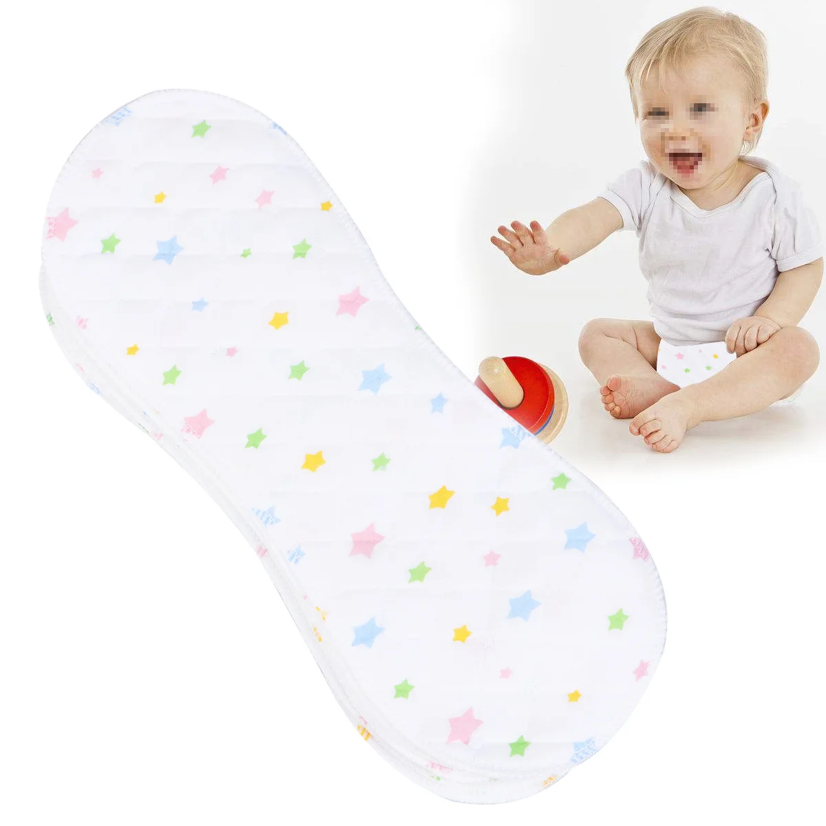 

25Pcs Baby Diaper Liners Infant Cloth Diapers Peanut Shape 3-Layer Absorbent Insert Waterproof Reusable for Newborns