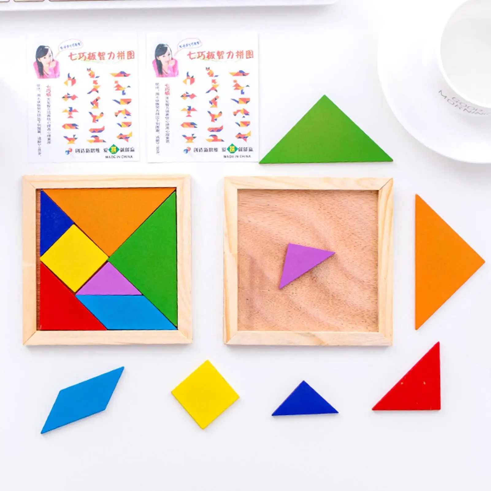 Puzzles Tangram en bois pour enfants avec 7 pièces colorées, jouet d'apprentissage éducatif pour garçons et filles, cadeau de fête amusant