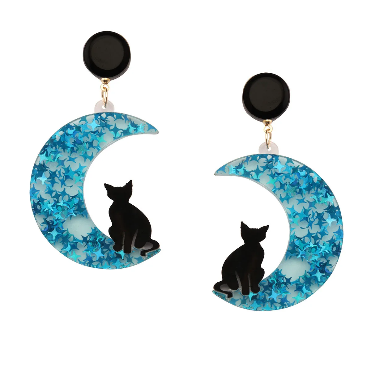 Boucles d'oreilles pendantes en acrylique découpées au laser, bijoux en résine incrustés faits à la main, Halloween, chat, lune, offre spéciale