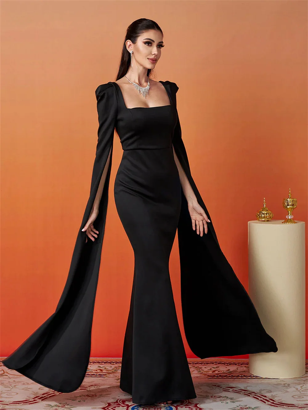 2025 Abiti da sera per occasioni formali speciali Collo quadrato Mezza manica arricciata Abiti da ballo a sirena Abiti formali per le donne