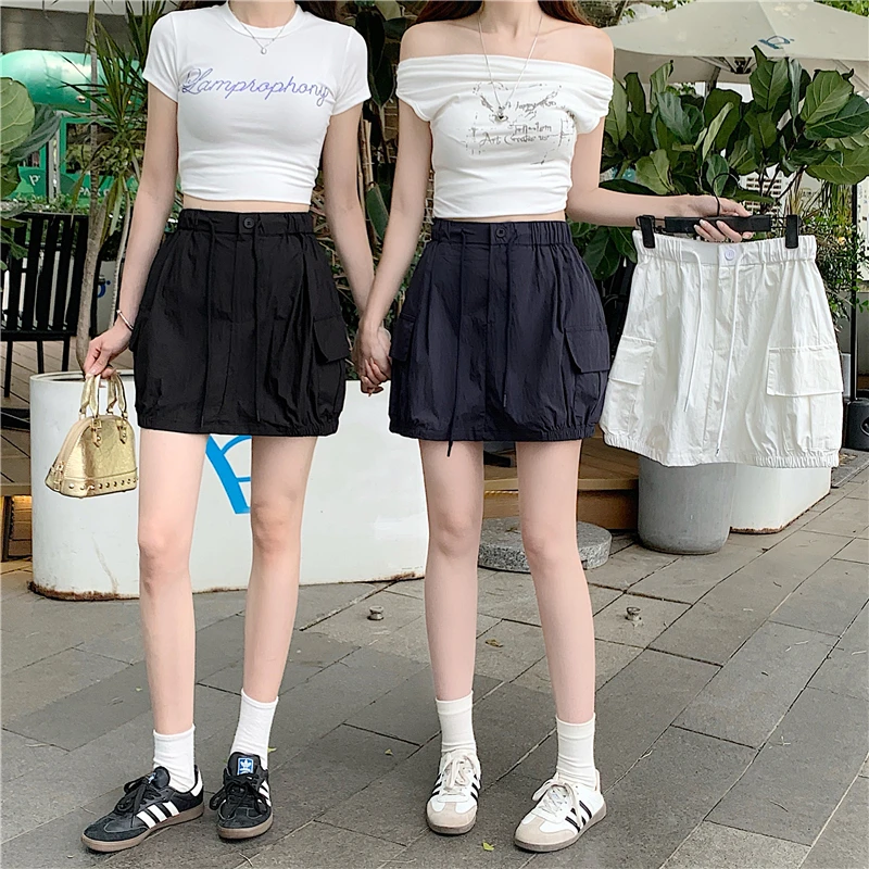 Spring Summer Bloomer Workwear Half Skirt High Waist Hip Concealing Slimming Anti-Light A-Line Mini Skirt Trendy Women's Fashion