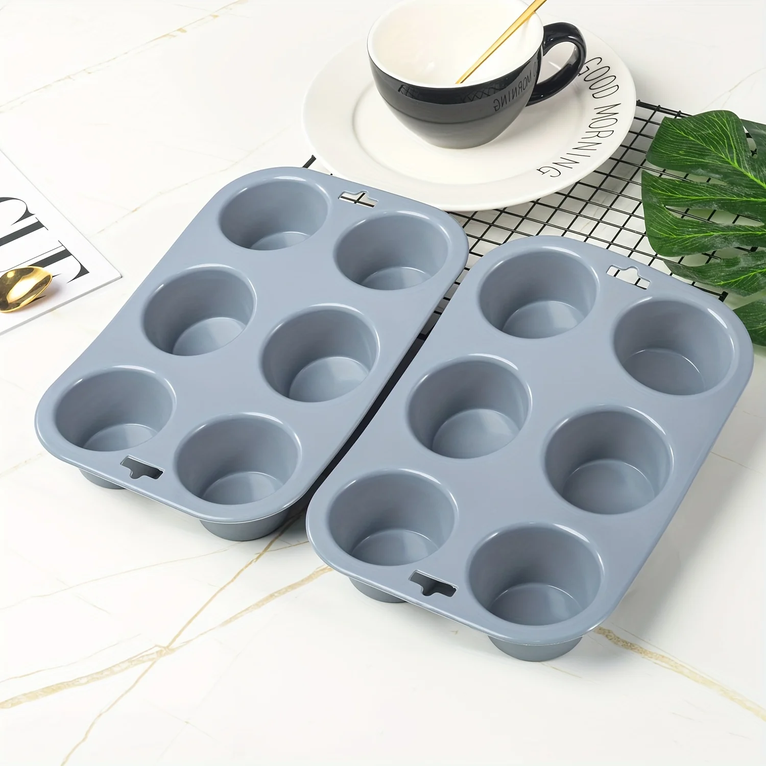 

2PCS Silicone Mini Muffin Pans, Non-Stick Food Grade Baking Cupcake Pan, 6 Cavity Pudding Mold, High Temperature Resistance, Ove