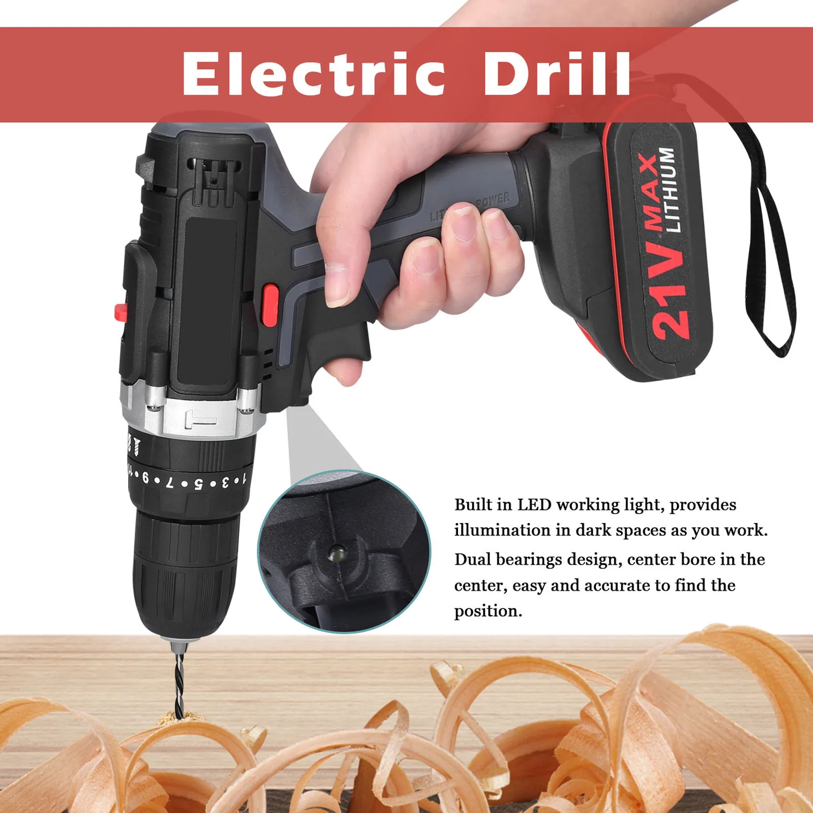 21V Electric Drill Cordless 3 in 1 Screwdriver 25 Gears Torque Stepless Speed Regulation Rotation Ways Adjustable Impact Drill