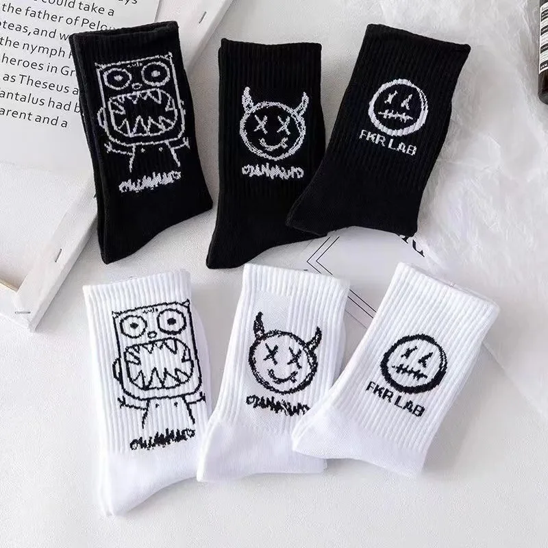 1 Pairs of Men's/women's Long Socks Made of Cotton, Soft and Breathable. Spring and Summer Couple DEVIL'S Mid Length Socks