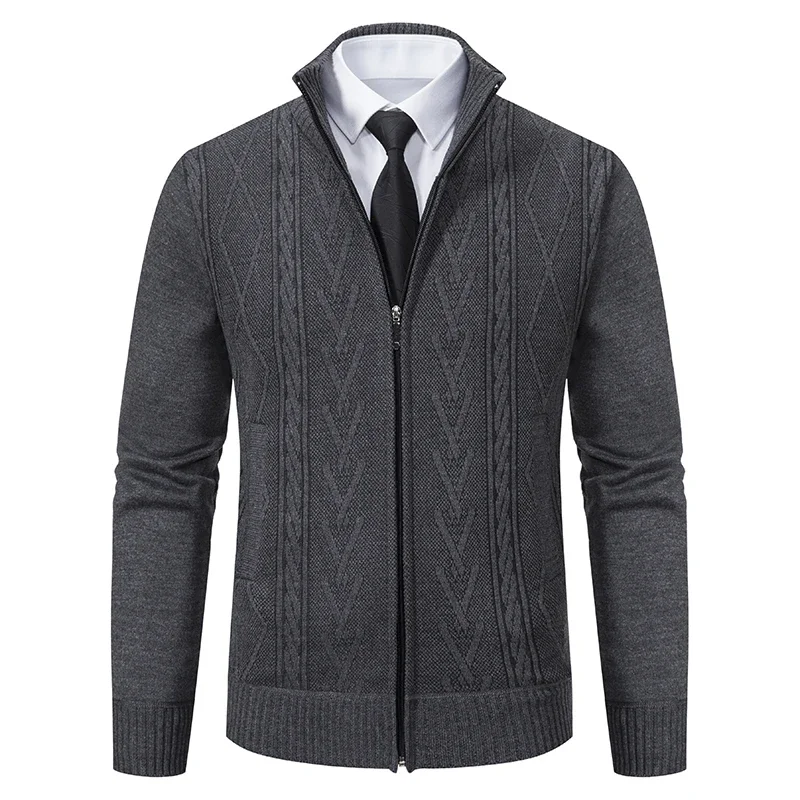 

Thickened jacket men's autumn and winter warm trend line stand collar knitted cardigan sweater coat