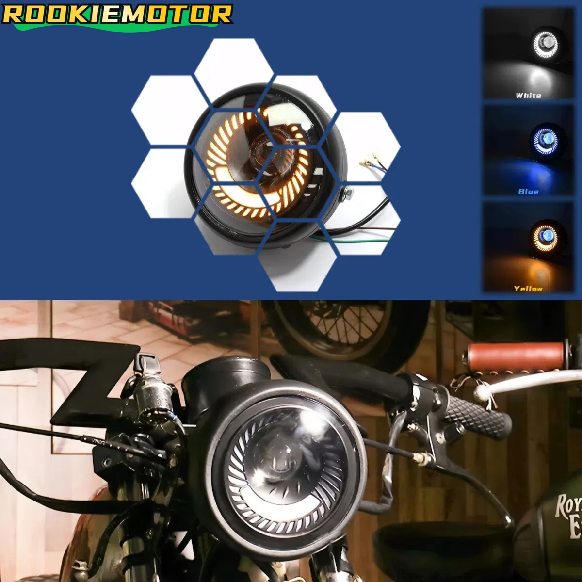 Motorcycle 6.5 inch Retro Headlamp Cafe Racer Headlight Assembly Motor Headlight Waterproof