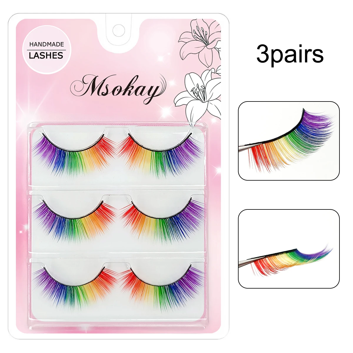 3 paia 3D soffici ciglia colorate ciglia finte colori arcobaleno ciglia per bambole trucco ciglia finte estensione ciglia lunghe