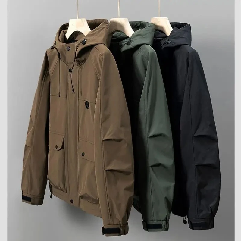 

Oversized 8XL Men's Jacket Hooded Big Pocket Windbreaker Trench Coats Plus Size Waterproof Camping Loose Thin Softshell Coat Men
