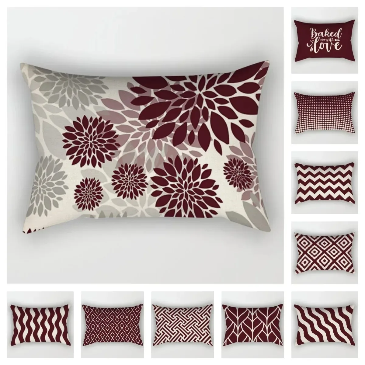 

Home Decor Geometric Red Living Room Sofa Cushion Cover Lumbar Pillow Cover