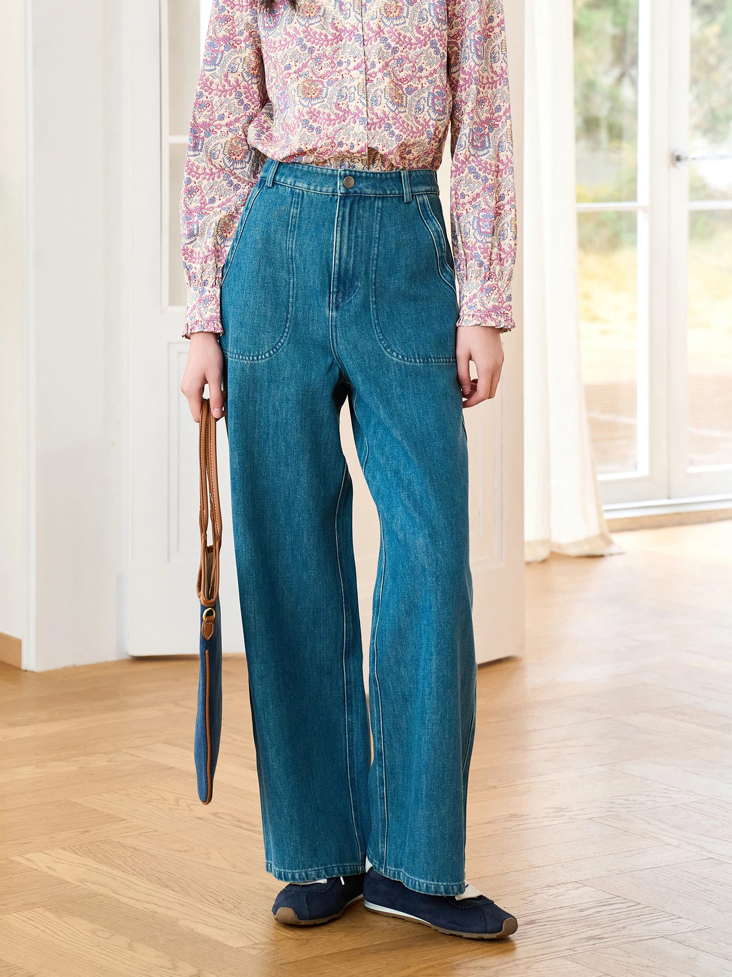 

Casual High Waist Cotton Denim Pants Women's Spring 2026 New Sle Wide Leg Structured Faionable Commuter Trousers