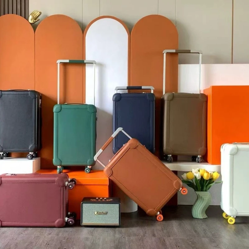 Business travel suitcase, leather carry-on suitcase, classic swivel-wheel trolley suitcase
