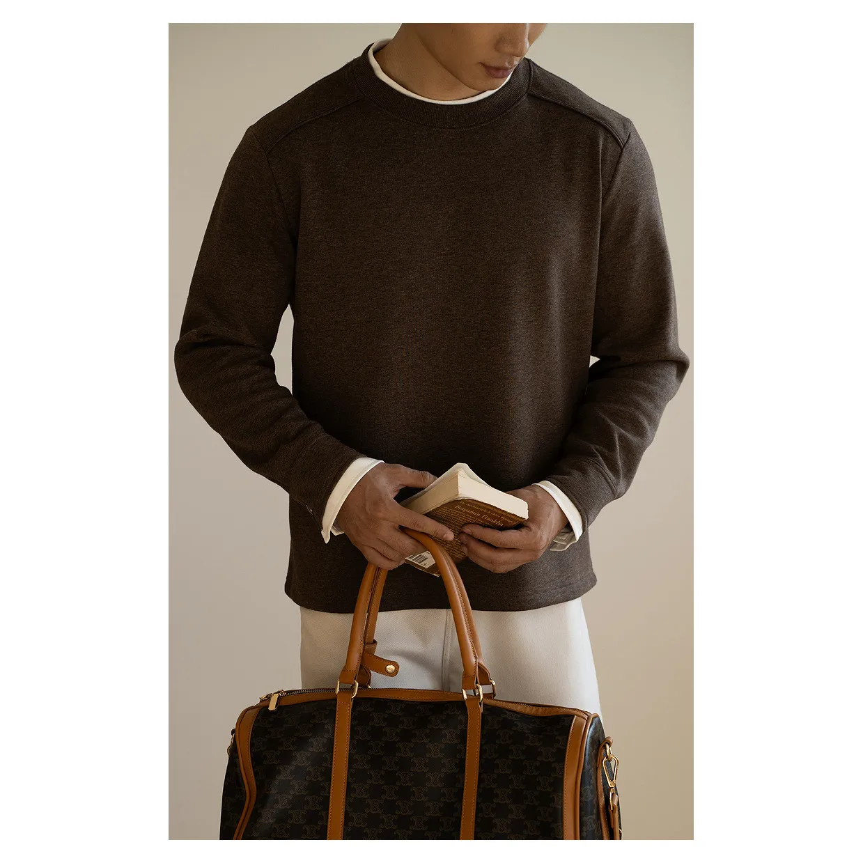 

Men's Thickened Fleece Hoodie Long Sleeve round Neck Casual Wear Spring Business Style Standard Fit Inner Wear Shoulder Drop
