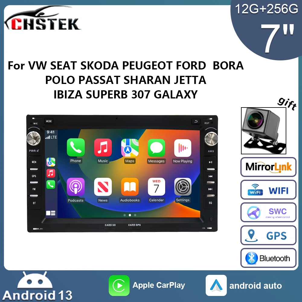 CHSTEK Car Radio Android 13 for Volkswagen BORA/PASSAT B5/SHARAN for SEAT CORDOBA 6L/SEAT LEON 1M/ Carplay Multimedia Player 4G