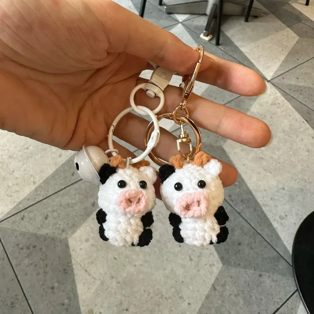 Handmade 3.5cm Cute Knitting Mini Fudge Cow Keychain Creative Crochet Keyrings For Car Key Accessories Doll Keyrings Wholesale