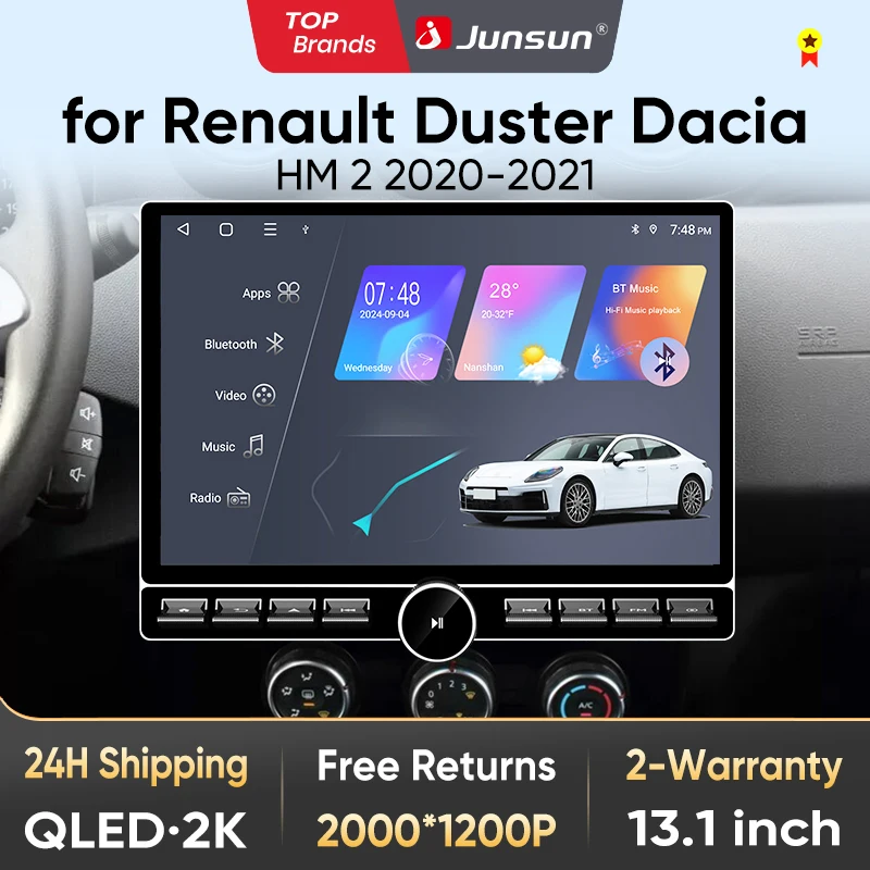 Junsun 13,1″ QLED Wireless CarPlay Android Auto Autoradio für Renault Duster Dacia Duster 2 2020-2021 Intelligente Systeme DSP