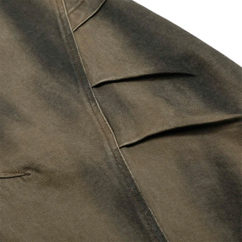 Celana Pendek Pria Musim Panas Desain Kerut Vintage Warna Pudar Model Longgar Lebar Gaya Jalanan