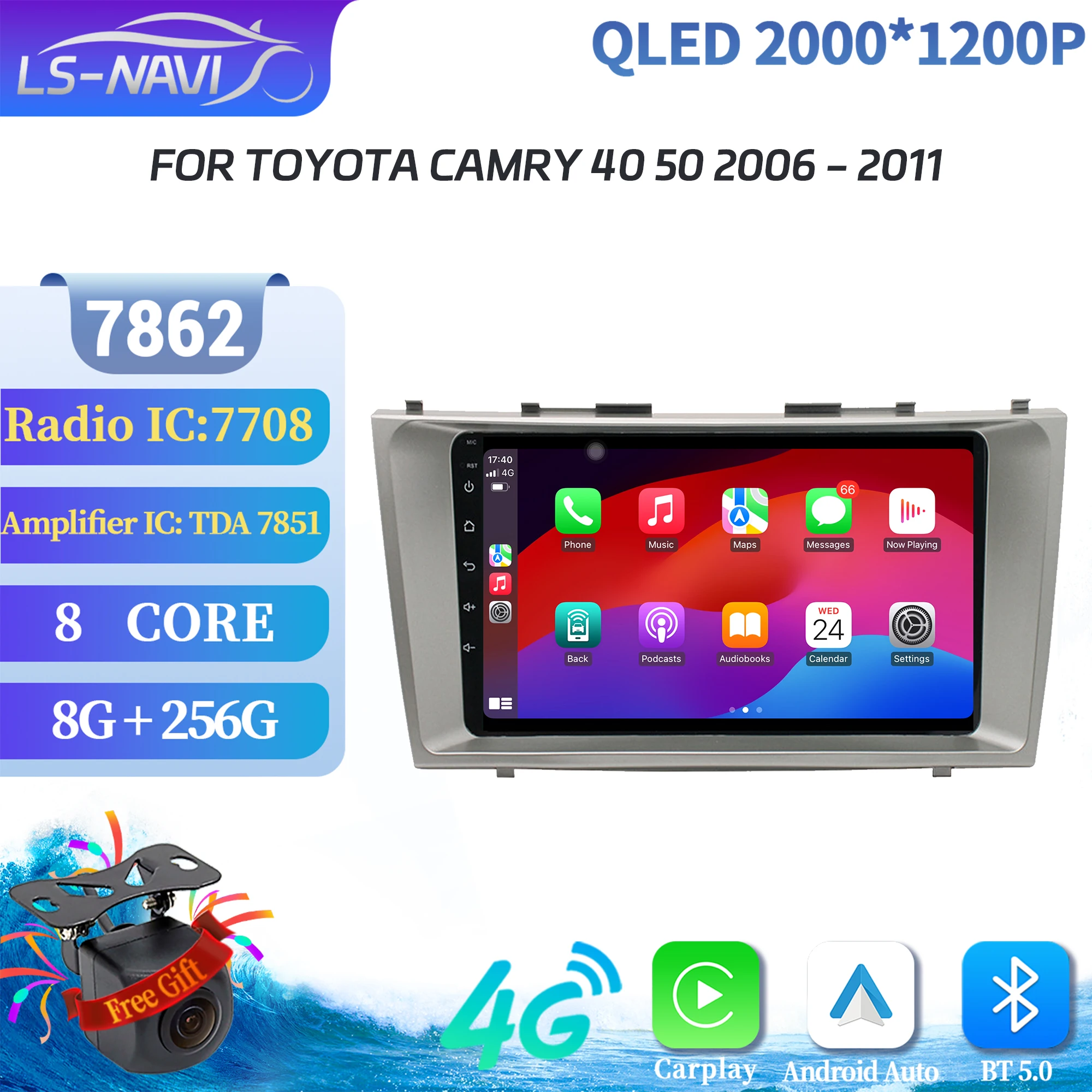 

Car Radio Multimedia For Toyota Camry 40 50 2006-2011 Android 14 Wireless BT Carplay 7862 8+256 radio Touch 2K QLED Screen