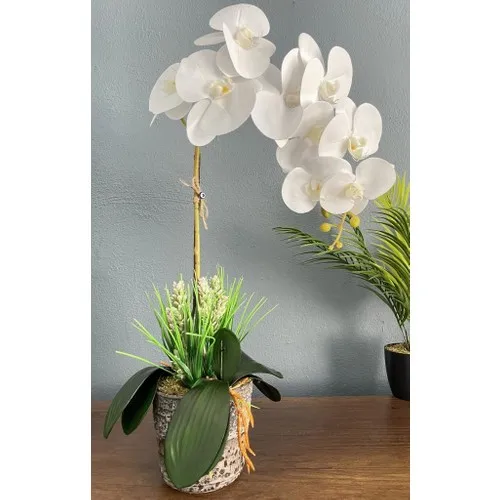 Nettenevime Artificial Flower White Wet Orchid Ceramic Pots Single Branch Orchid 60CM