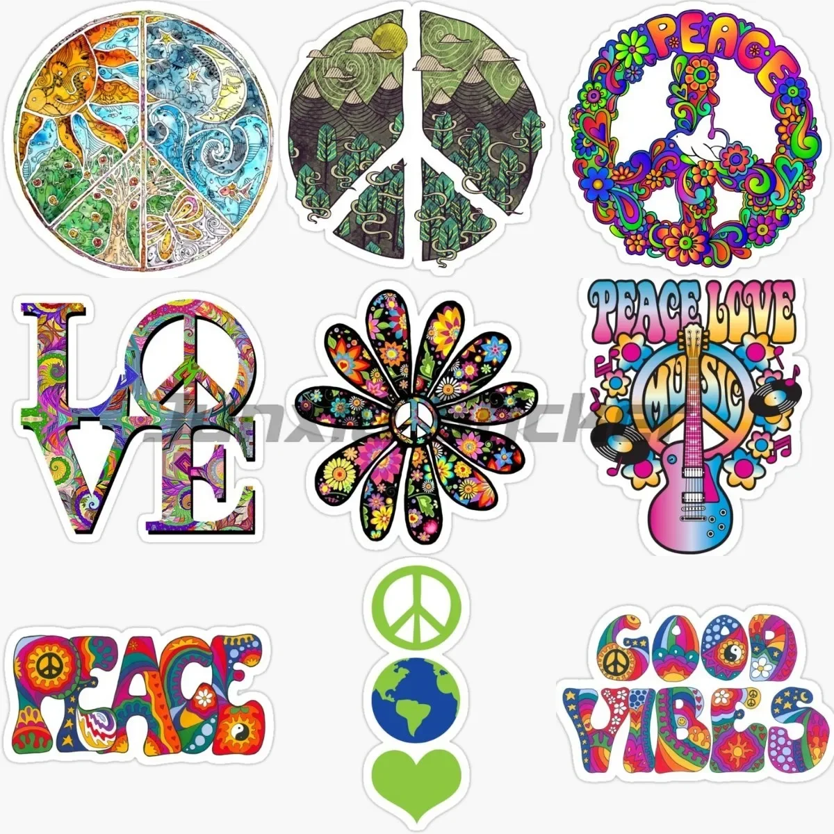 

Colorful Hippie Peace Love Sign Stickers Car Accessories Wall Rooms Window Truck Refrigerator Decoration Decals Customizable