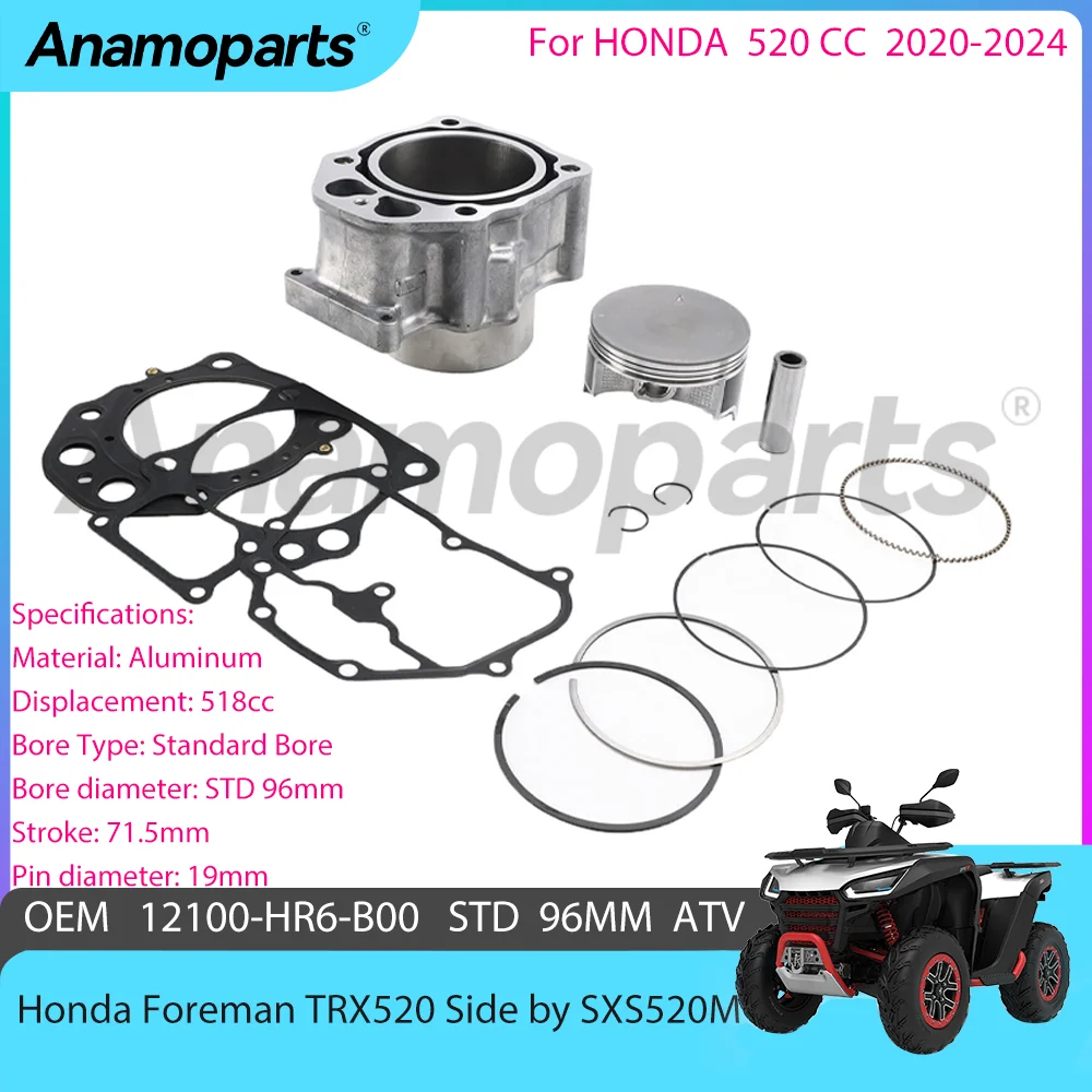 Kit de revisión y reconstrucción de junta de pistón de cilindro de 96mm para Honda Foreman TRX520 SXS520M TRX 520CC TRXFA FE FM ATV 20-24 12100-HR6-B00