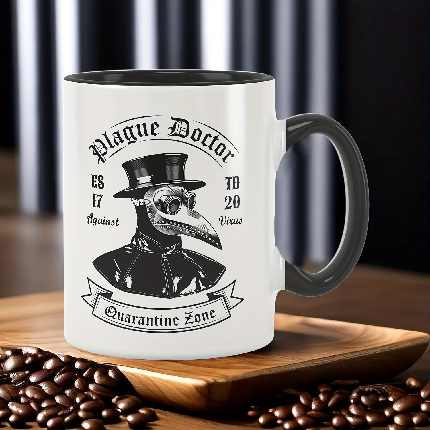 11oz 330ml Gothic Medieval Plague Doctor Ceramic Coffee Mug Black White Two Color Water Cup Winter Gift