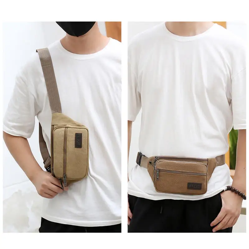

Canvas Waist Bags Leisure Outdoor New Men's Sports Crossbody Multifunctional Mobile Phone Bag Cashier Chest Bag