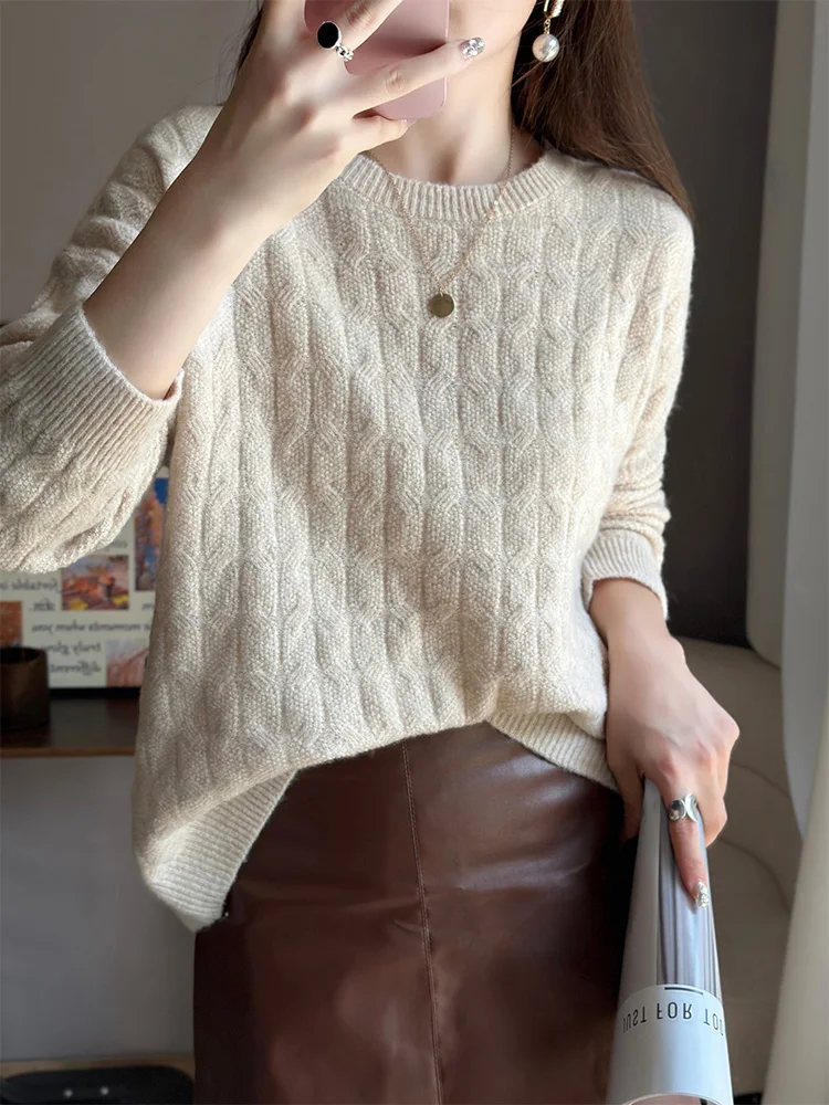 

Fashion 100% Australian woolSweater Cashmere Pullover Women Knitwear O-Neck Long Sleeve Autumn Winter New Basic Clothing Tops