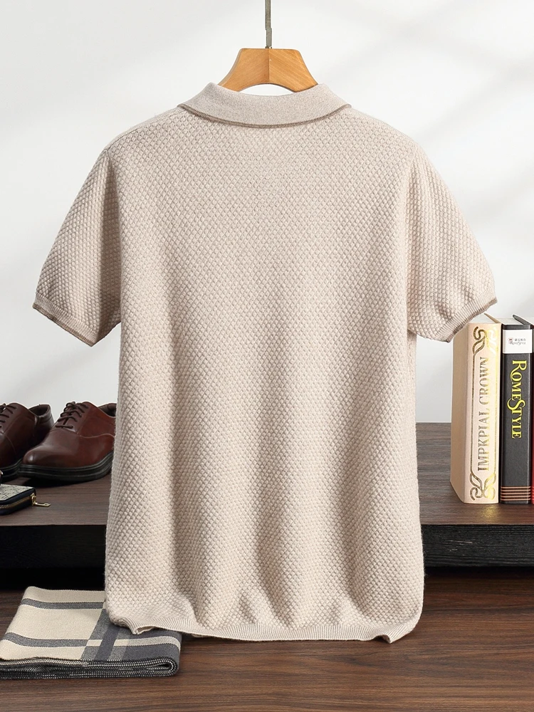 TLOML Herren-Polo-T-Shirt aus Kaschmir, kurzärmelig, Pullover aus 100 % Kaschmir, Smart-Casual-Strickwaren, Frühling und Herbst, weiches, bequemes Oberteil