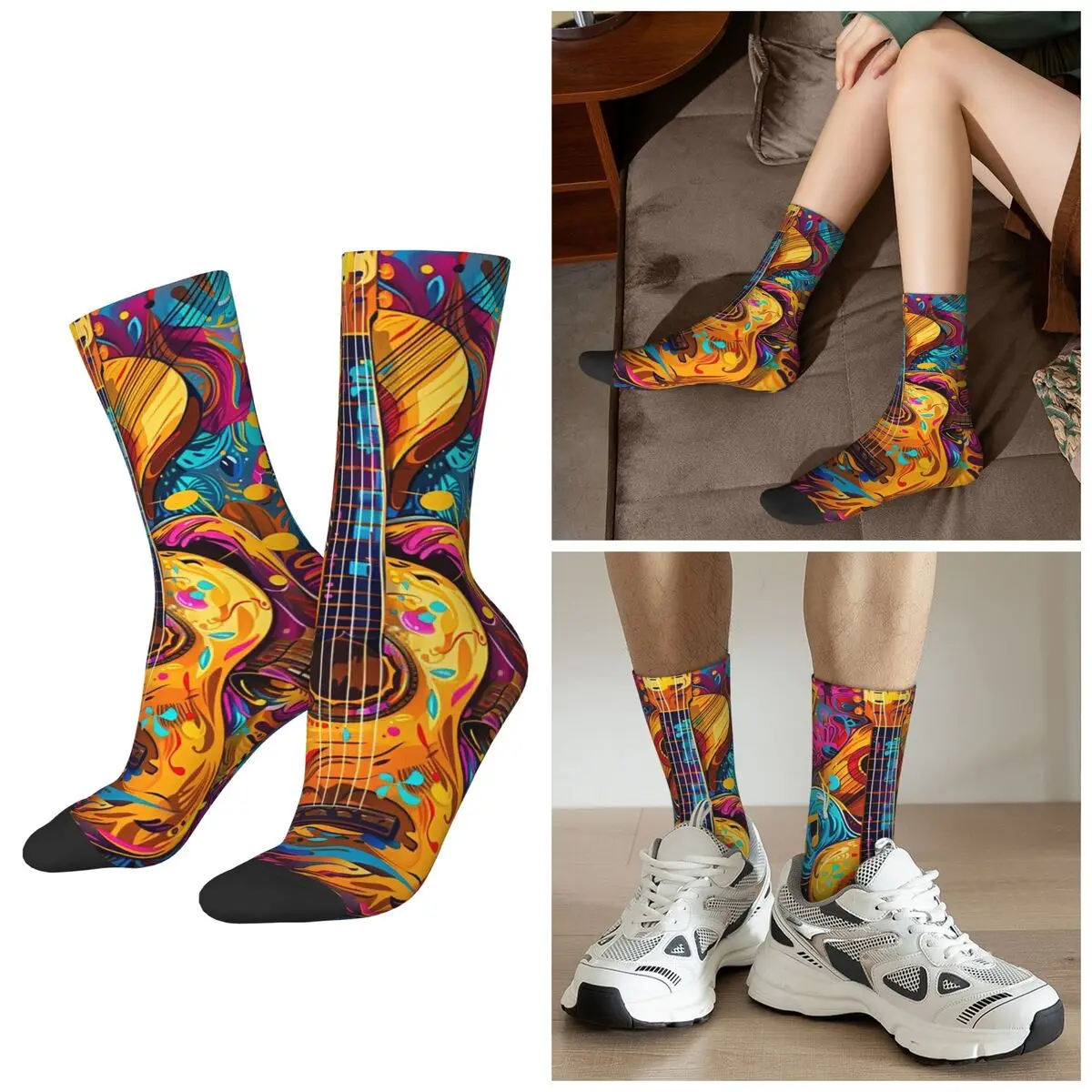 

All Seasons Psychedelic Guitar Socks Harajuku Sport Middle Tube Socks Super Soft Stockings for Men Women Christmas Gifts