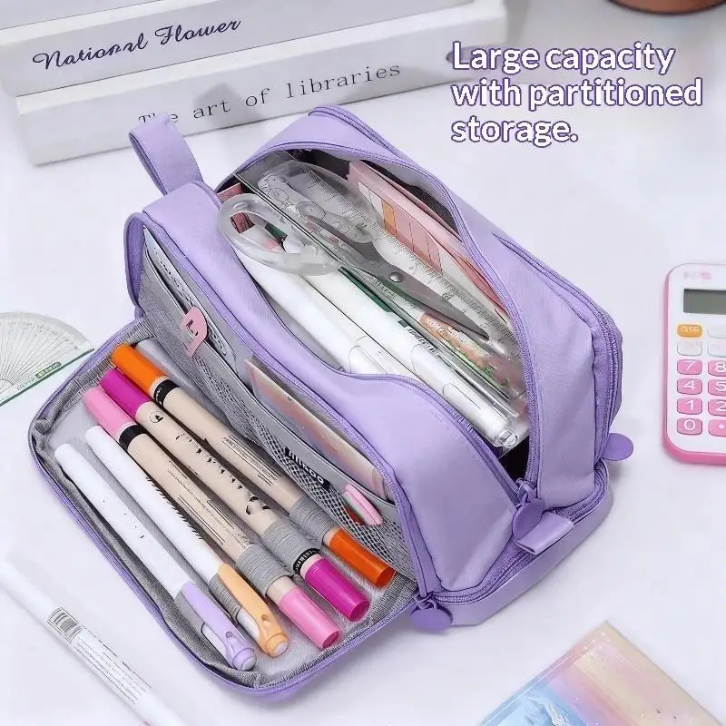 New Large-Capacity Zippered Pencil Case Portable Multi-Compartment Pencil Pouch Waterproof And Durable Stationery Storage