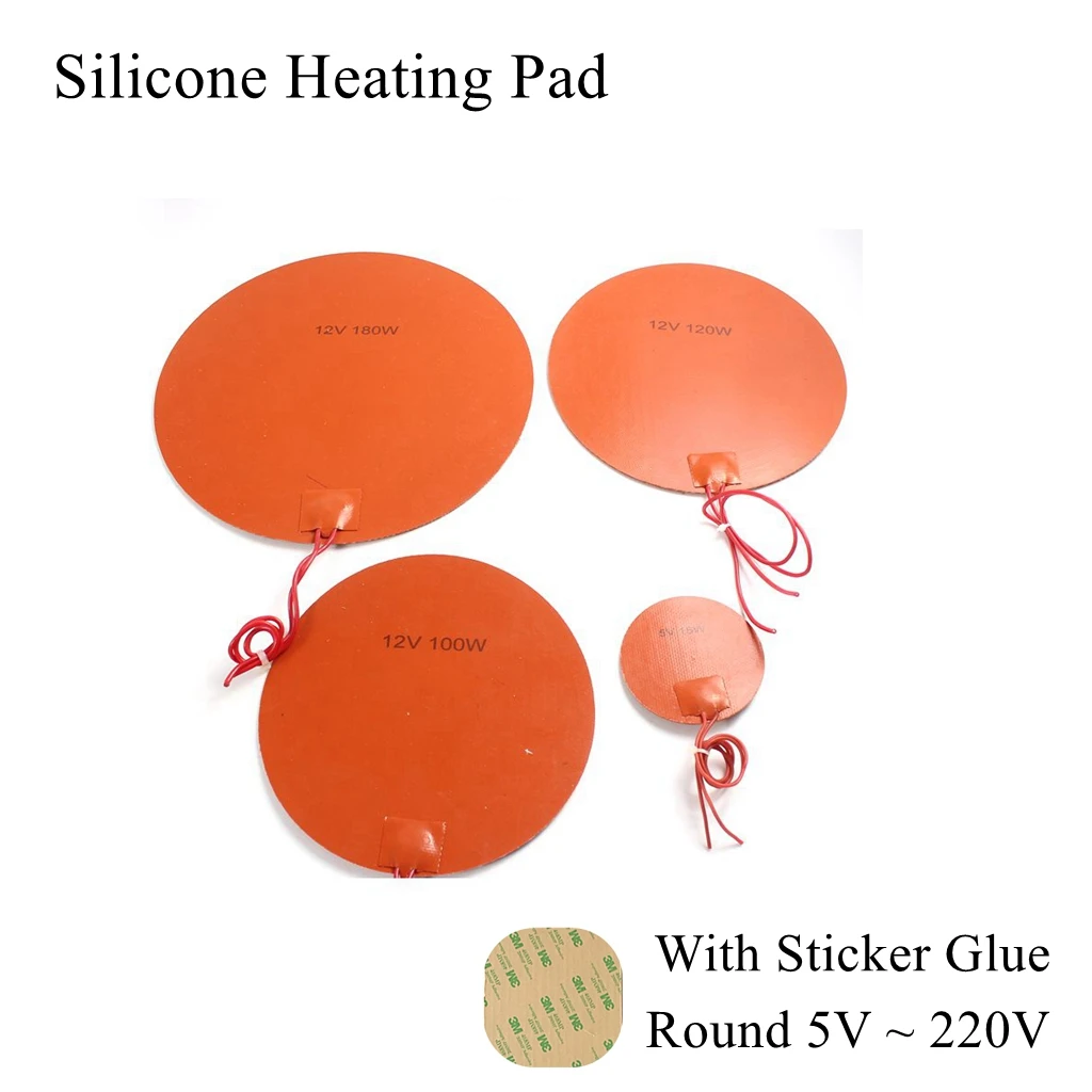 5V 12V 24V 110V 220V Silicone Rubber Heating Pad Round Circle Heater Band Mat Plate Waterproof 3D Printer Glue Sticker Adhesive