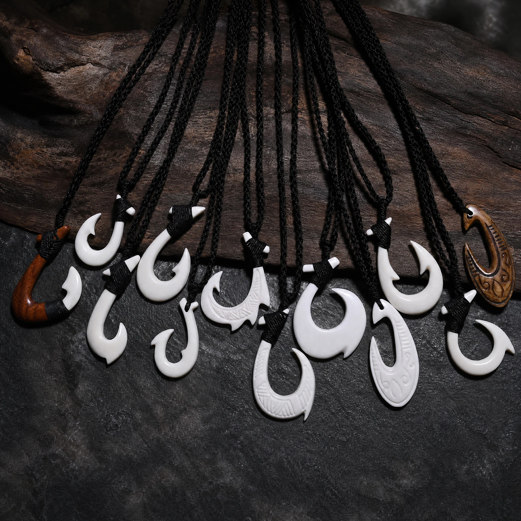 1PC Hawaii Surfer Schmuck handgemachte geschnitzte Yak Knochen Fisch Haken Anhänger Neuseeland Maori Tribal Halsband Damen Herren Halskette – Detail 2