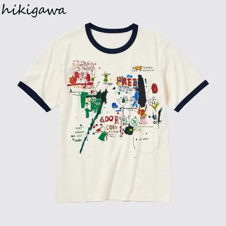 White Tshirts for Women 2024 Ropa Mujer Fashion Summer Tees Cartoon Graffiti Casual Y2k Tops Casual Short Sleeve Korean T-shirt