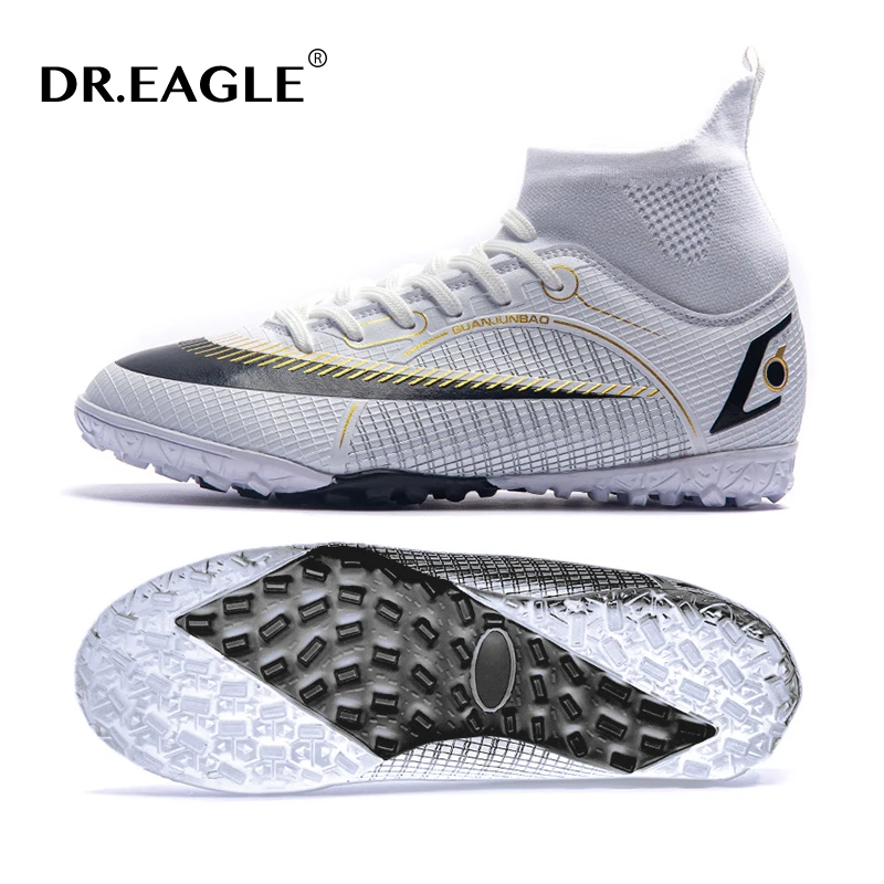 DR.EAGLE Men Soccer Shoes Adult Kids TF/FG High Ankle Football Boots Grass Training Sport Cleats Footwear Men Sneaker 35-45