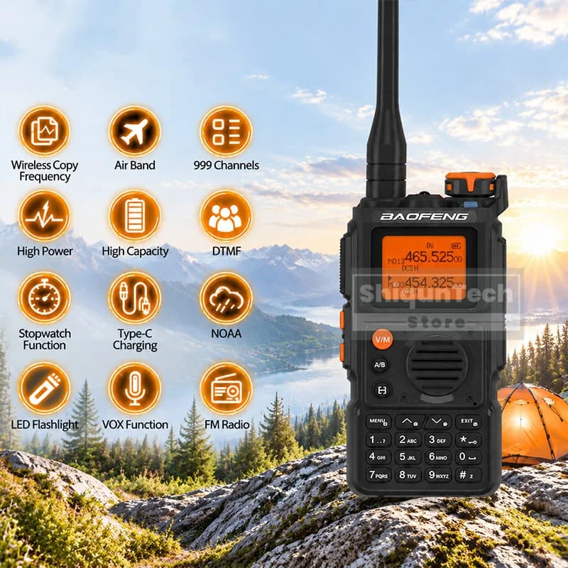 BAOFENG K6 Dual Band Ham Radio UV-K6 Outdoor Handheld Two Way Radio 999Channel Stopwatch NOAA Weather FM AM Radio USB-C Charging