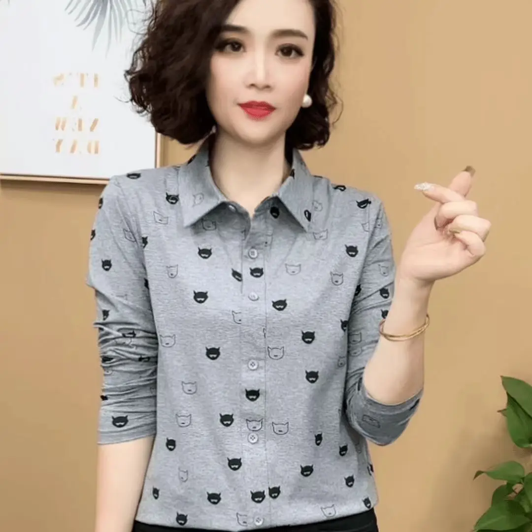 

Polo Collar Spring Thin Versatile Stylish Stripe Slimming Long Sleeve Women Blouse