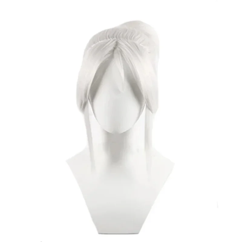 Game Valorant Jett Cosplay Wig Silvery White Heat Resistant Wigs Halloween Women Cosplay Wigs }