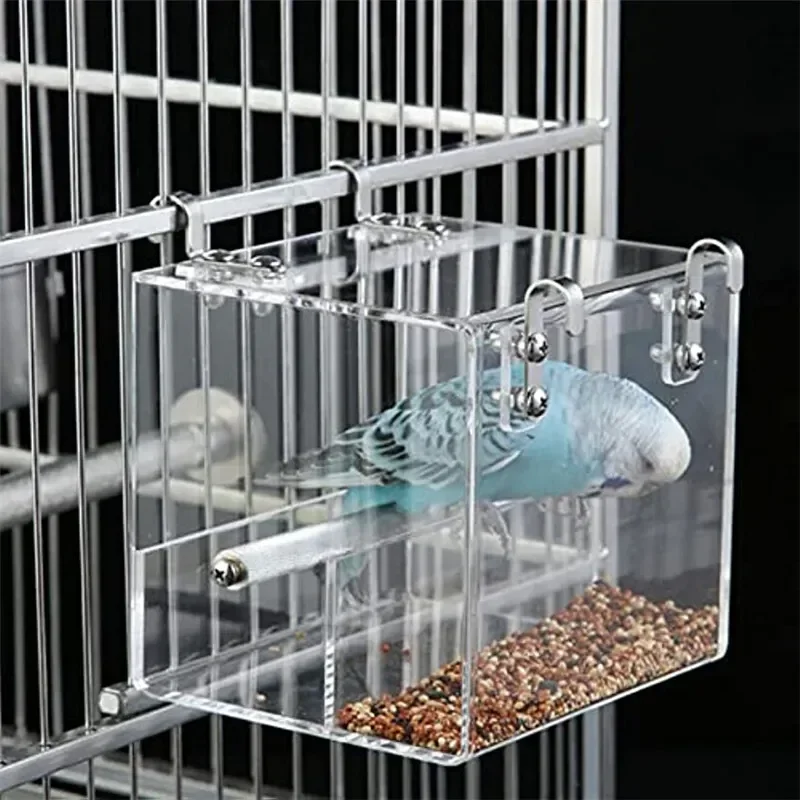 Catcher Feeder No Hanging Cup Mess Food Parrot Parakeet Tray Seed For Bird Dish Acrylic Cockatiel Cage Container