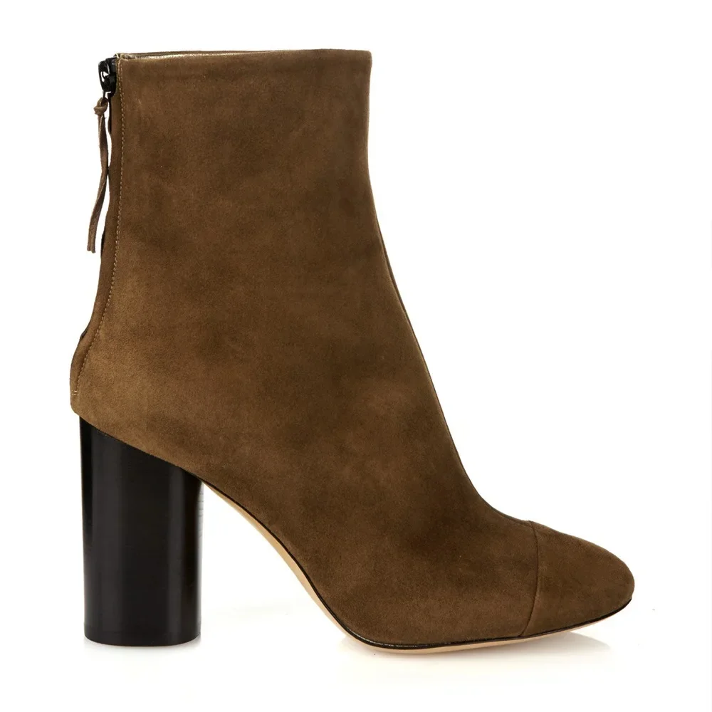 

Spring Autumn Short Boots Women's Comfortable Thick Heel Suede Fringed Zipper Solid Color Casual Commuter Shoes Ankle Boots