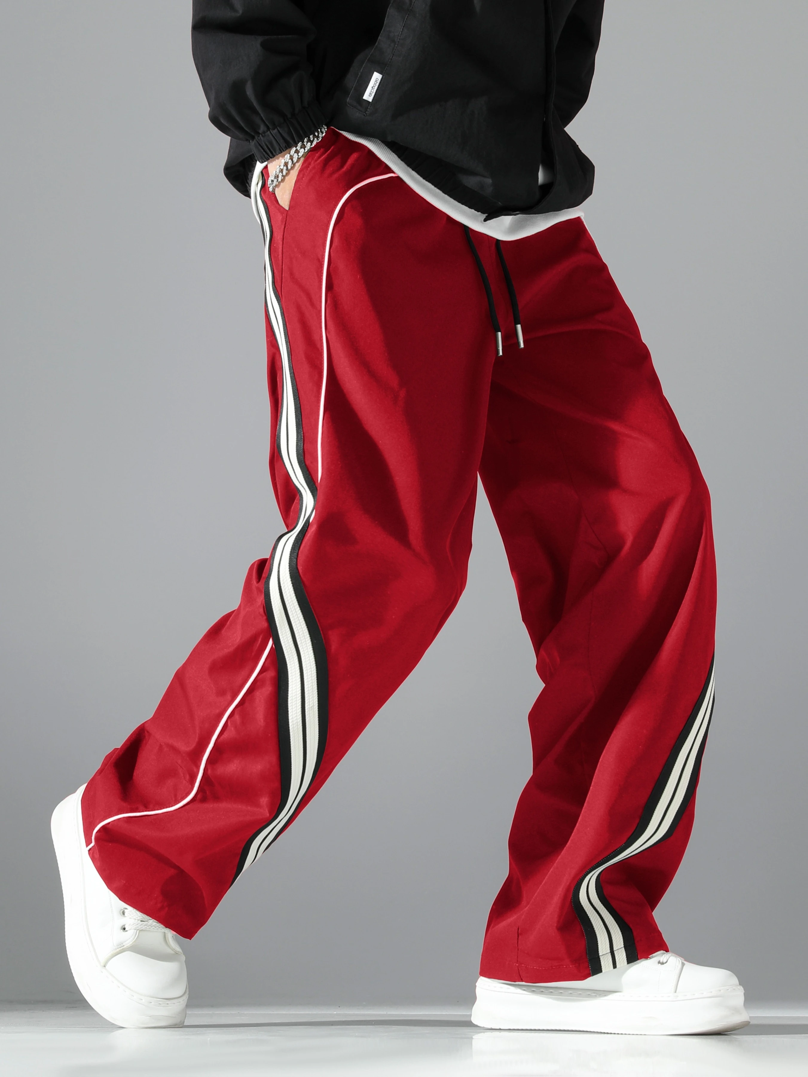 2026 Neue Herren-Trainingshose mit weitem Bein, lässige Hose mit Kordelzug, seitlichem Streifen, locker geschnitten, Streetwear, Paarhose, Kinderhose – Detail 10