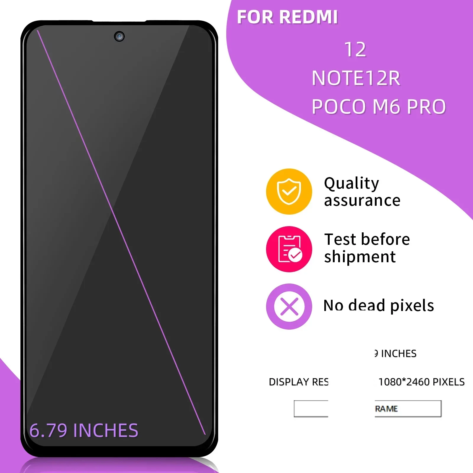 

6.79'' LCD For Xiaomi Redmi 12 Note 12R Poco M6 Pro 23076RA4BC 23053RN02A 23076PC4BI Display Touch Panel Screen