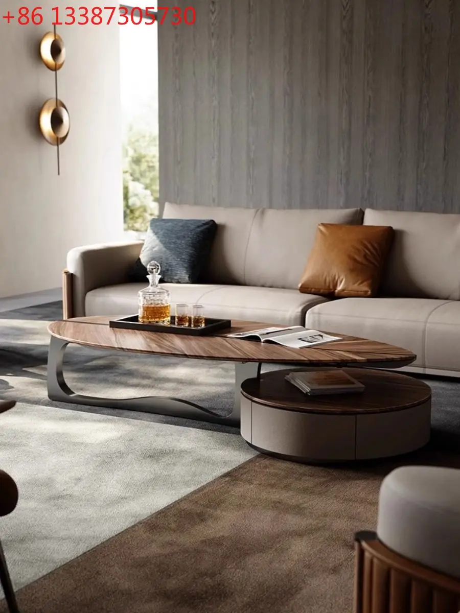 

Новый кофейный столик в стиле лёгкой роскоши, современный, высококачественный, для гостиной, из орехового дерева, нестандартной формы.