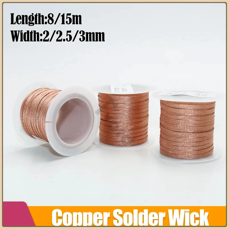 

8/15M Length Desoldering Braid Mesh Tape Copper Wire Welding Point Solder Wick Soldering Remove of PCB Circuit Board Repair Tool